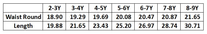 Size Chart for W5-BJ: 04